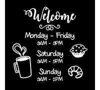 Vinyl Wall Decals Business Hours and Opening Hours Your Cafe Restaurant Storefront Welcome Sign Shop 54x54cm Personalized Customization Large White