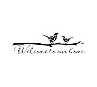 Vinyl Wall Decals Couple Birds House Phrase Welcome to Our Home 23x76.7cm Art Decoration Small Black