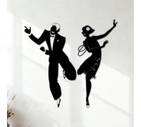 Vinyl Wall Decals Gatsby Style Fun Couple Dancer Retro Party 35x36.7cm Removable Without Leaving Glue Black