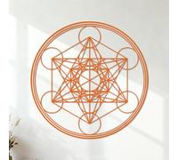 Vinyl Wall Decals Geometric Metatron's Cube Alchemy Line Circle Mandala 54.6x54.6cm Self Adhesive Orange