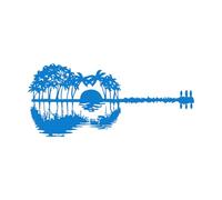 Vinyl Wall Decals Guitar Palm Island Trees Sunset 49.5x111cm Easy Installation Extra Large Blue