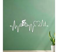 Vinyl Wall Decals Heartbeat Line with Cycling Standing Silhouette 51x151.7cm Glass Stickers White