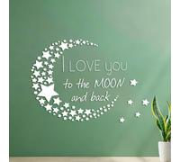 Vinyl Wall Decals I Love You to The Moon and Back Classic Quote Stars Pattern Moon 35x49.9cm Tattoo Culture White