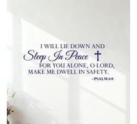Vinyl Wall Decals Psalm 4:8: I Will Lie Down and Sleep in Peace † for You Alone O Lord Make ME Dwell in Safety. 41.6x105.1cm Self Adhesive DarkBlue