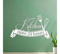 Vinyl Wall Decals Restaurant Kitchen 24 Hours Open Gourmet Restaurant Kitchen 42x71.1cm It Won't Fall Off White