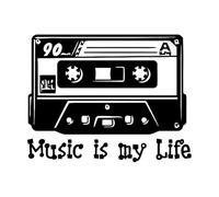 Vinyl Wall Decals Retro Cassette Music Girl 51x65.5cm Multi Color Selection Black