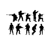 Vinyl Wall Decals Soldiers Silhouettes Military Arm Warriors Weapon 32x48.4cm Do not Damage the wall Surface Small Black