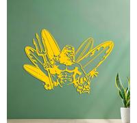 Vinyl Wall Decals Surfing Beach Surfboard Neptune Statue Beach House Vacations 42x58.5cm Art Decoration Yellow