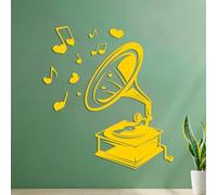 Vinyl Wall Decals Vintage Retro Music Gramophone 35x38.5cm Window Decals Yellow