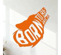 Vinyl Wall Decals Wolf Head with Lettering: Born to Be Wild 54.6x59.2cm Multiple Size Options Orange
