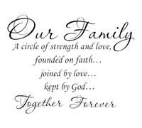 Vinyl Wall Quotes Stickers Our Family A Circle of Strength and Love Founded on Faith Joined in Love Kept by God Together Forever Saying Wall Decal Letter Decor Art Mural for Living Room Bedroom
