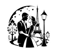 Vinyl Wall Stickers a Couple Kissing in Front of The Eiffel Tower 42x42.3cm Can Modify and add Information Black