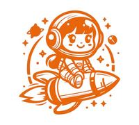 Vinyl Wall Stickers an Astronaut Girl Riding on a Rocket 67.2x69.3cm It Won't Fall Off Orange