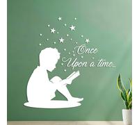 Vinyl Wall Stickers Children's Quotes Once Upon A Time There was A Little Boy Who was Reading The Stars 54.6x54.7cm Wall beautification White