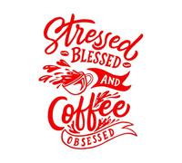 Vinyl Wall Stickers Coffee Stress Happiness Coffee Obsession Funny Quotes Coffee Shop 81x106.5cm Personalized Customization Extra Large red