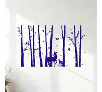 Vinyl Wall Stickers Deer and Bird Deer Forest Animal Tree Wilderness Grassland 35x56.5cm Do not Damage the wall Surface DarkBlue