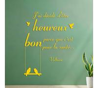 Vinyl Wall Stickers French Motivational Quotes Game Room Decide to Be Happy Because It is Good for My Health Family 42x54.4cm Do not Damage the wall Surface Yellow