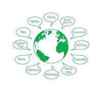 Vinyl Wall Stickers Hello Text in Multiple Languages World Map Text Coffee Shop Logo 68x78.3cm Can Modify and add Information Green