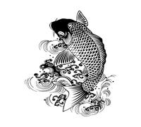 Vinyl Wall Stickers Koi Carp Fish Wave Asian Japanese 54x62.3cm Art Decoration Large Black