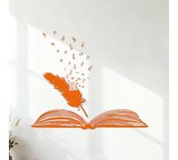 Vinyl Wall Stickers Library Research Open Book Feather Text Literature Writer School 35x41.7cm Self Adhesive Orange