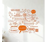 Vinyl Wall Stickers Many Countries Languages Welcome Hello Text Coffee Shop Sign 54.6x68.8cm Equipped with Transfer Film kit Orange