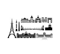 Vinyl Wall Stickers Paris City Skyline 10 30x54cm Waterproof S-Black