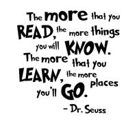 Vinyl Wall Stickers Reading Quotes The More You Read, The More You Know 36x36cm Waterproof Small Black