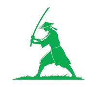 Vinyl Wall Stickers Samurai Warrior Silhouette conical hat Katana Sword Fighting Pose 54.6x54.6cm Glass Stickers Green