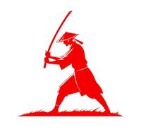 Vinyl Wall Stickers Samurai Warrior Silhouette conical hat Katana Sword Fighting Pose 67.2x67.2cm Store Decoration Red