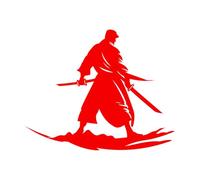 Vinyl Wall Stickers Samurai Warrior Silhouette with Setting Sun 49.2x61.1cm Glass Stickers Red