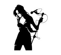 Vinyl Wall Stickers Singer Music Beautiful Girl with Microphone 51x68.2cm It Won't Fall Off Black