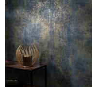 Elle Decoration Wallpaper Luxury Concrete Vinyl Textured Navy Blue Gold 10438-08