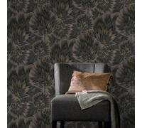 Bliss Floral Textured Vinyl Wallpaper Black / Gold 3D Effect Erismann 10402-15