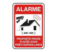 Vinyl Waterproof Anti-UV Protection Sticker - Laminated Laminated Adhesive Sign Sticker - Water and UV Resistant - Private Property Under 24H Video Surveillance Alarm - H30 x L21 cm