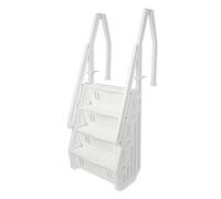 Vinyl Works Deluxe Versatile Adjustable 32 Inch in-Pool Step Ladder Entry System with Double Handrail for above Ground Swimming Pools, White