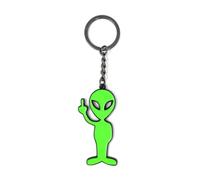 Vinylcation Naughty Alien Keychain - Alien with Middle Finger Key Ring for Zippers, Handbag, Purse, Keys, Clutch, or Backpack - Funny Novelty Key Chain, Green, 4'', Green, 4"