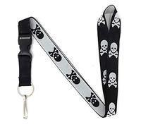 Vinylcation Skull and Crossbones Lanyard Keychain and ID Holder with Detachable Buckle for Keys or Badge, White, 1 Pack Of