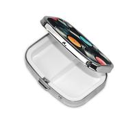 Vinylrecords_1 Square Mini Pill Case, Compact Metal Pocket Pill Box with 2 Compartments for Travel