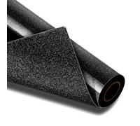 VinylRus Black Glitter HTV Heat Transfer Vinyl Roll-12 x 10ft Black Glitter HTV Vinyl for T-Shirt Clothing Bags,Glitter Iron on Vinyl for All Cutter Machine - Easy to Cut and Weed