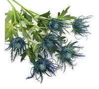 VIOCIWUO Blue Artificial Thistle Flower Bouquet 2Pcs, Artificial Spray Eryngiums Plants Rustic Thistle Simulation Sea Holly for Wedding Party Home Office Decoration