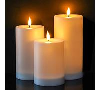 VIODAIM Solar Candles Outdoor Waterproof: Flameless Flickering Pillar LED Candles Set of 3 Dusk to Dawn Rechargeable Sensor Lights 3x4/5/6 Inch White