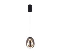 Viokef LED hanging light Melanie, Ø 16 cm, smoke grey/black, glass