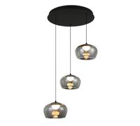 Viokef Nadia LED hanging light, Ø 48 cm, smoky grey, glass, 3-bulb