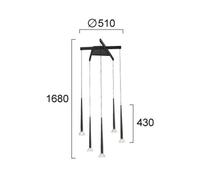 Viokef Rina LED hanging light, black/clear, Ø 51 cm, metal, 5-bulb