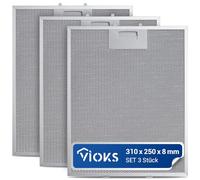 VIOKS 3 x Metal Grease Filter Cooker Hood Replacement for Bosch 353110 00353110 Extractor Filter 310 x 250 x 8 mm with One-sided Release Filter Insert Metal Filter Grease Filter for Cooker Hoods