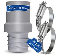 VIOKS Set of 2 Hose Clamps Stainless Steel 20-32 mm & Washing Machine Drain Adapter 22 mm Diameter for 22 mm Diameter Dishwasher Drain Hose End Piece Connector