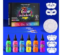 VIOLA HOUSE Glow in The Dark Paint, Blacklight Glow Makeup Kit - Washable & Long Lasting - UV Body Paint, 6 Neon Body Paint Colors, Fluorescent Face Paints, For Party Special Effects & Cosplay