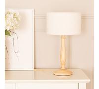 Victoria Candlestick Light Wood Table Lamp with Cream Boucle Drum Lamp Shade ValueLights Natural One Size