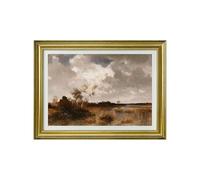 VIOLABBEY Landscape Canvas Wall Art Gold Framed, Vintage Wilderness Fall Autumn Moody Prints Pictures, Retro Wild Nature Brown Décor for Living Room Bedroom Hallway Office, 30x40 cm