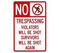 Violators Will Be Shot Survivors Will Be Shot Again Warning Metal Sign Tin Signs Aluminum Plaque for Outdoors Use Yard Farm Fence Home Wall Decor 8x12 inch